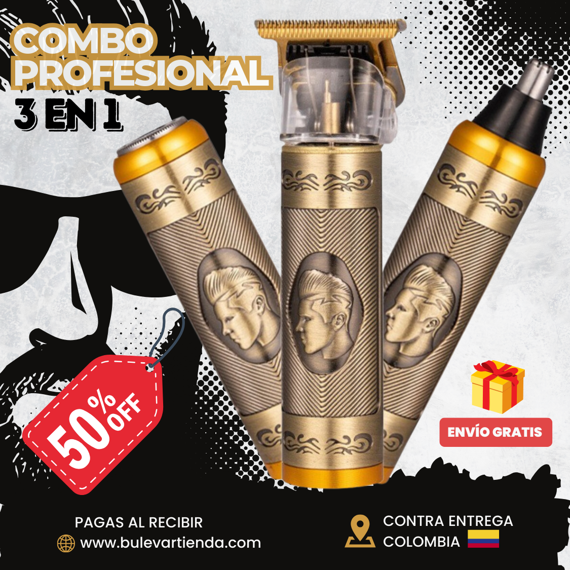 COMBO DE AFEITAR PROFESIONAL 3 EN 1 + ENVÍO GRATIS