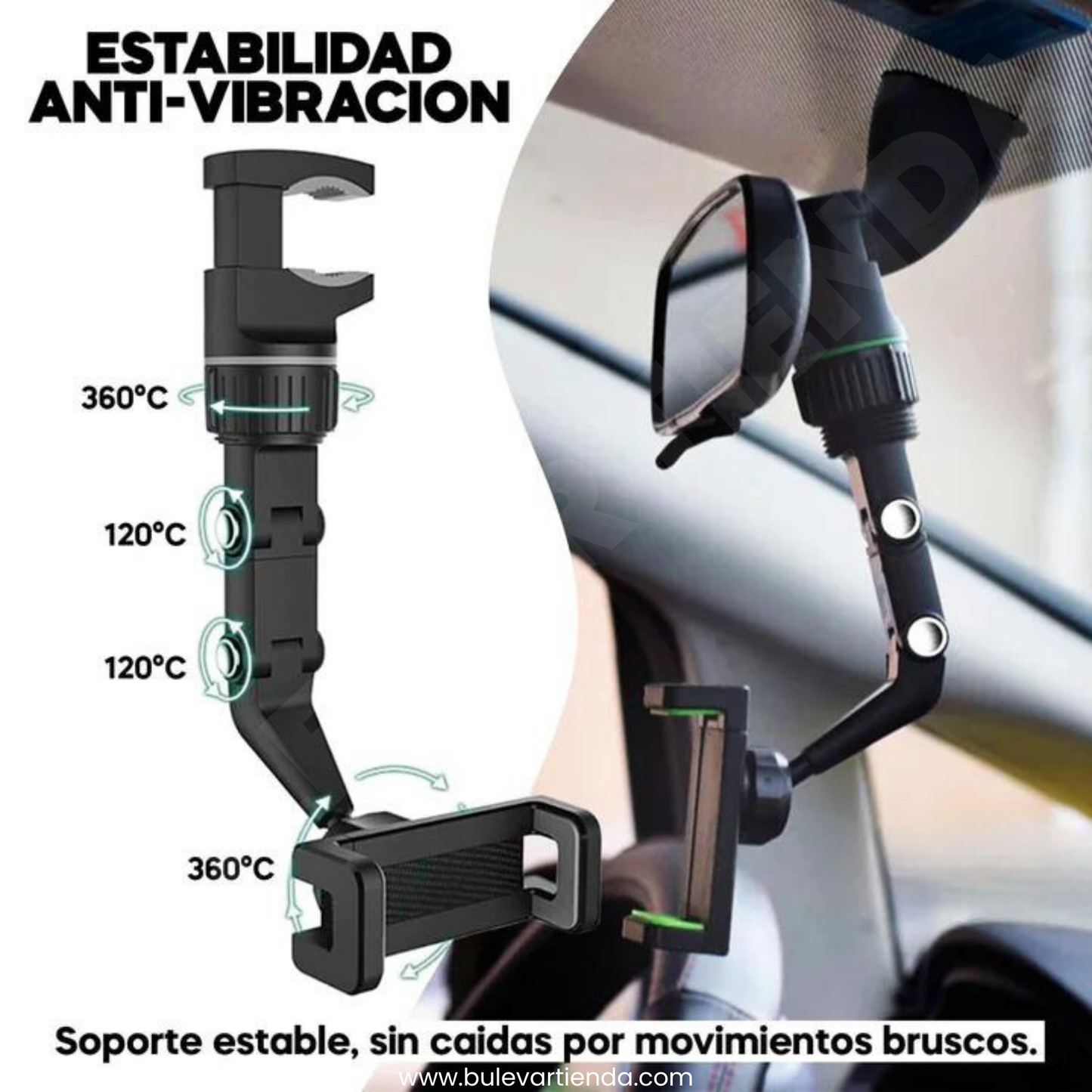 Soporte de teléfono para espejo Retrovisor 360 grados + Envío gratis