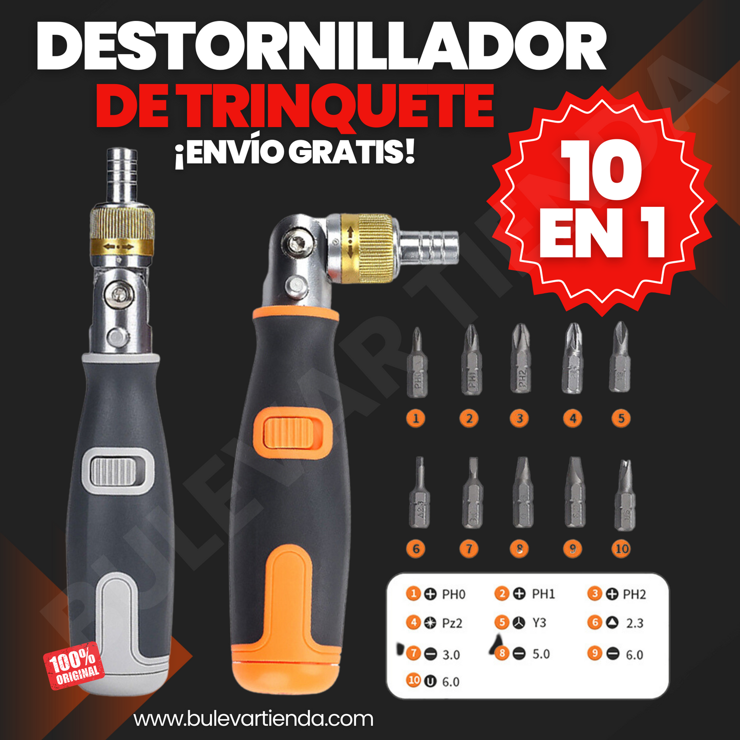 DESTORNILLADOR DE TRINQUETE 10 EN 1 + ENVÍO GRATIS