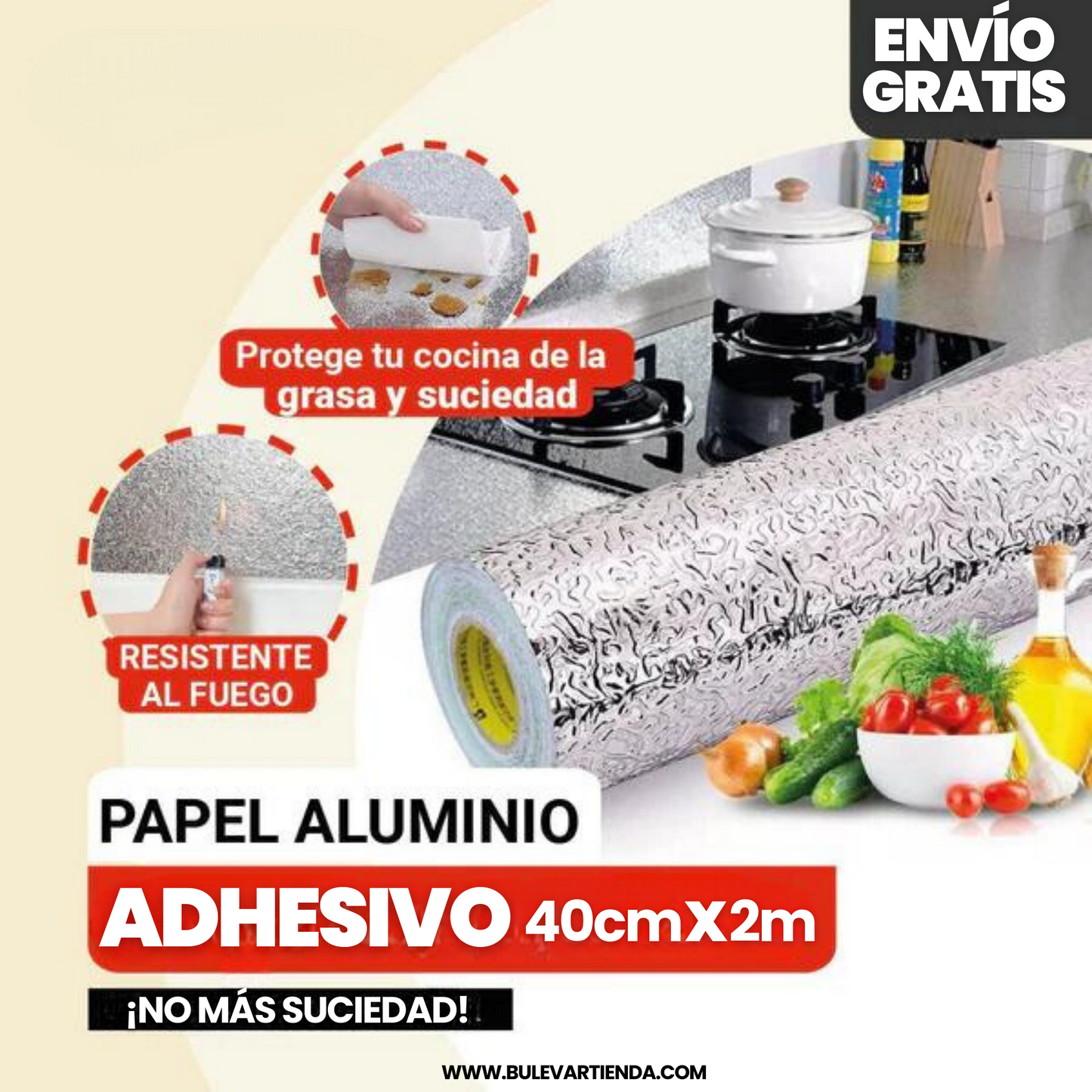Papel aluminio adhesivo de cocina + Envío gratis + Promo