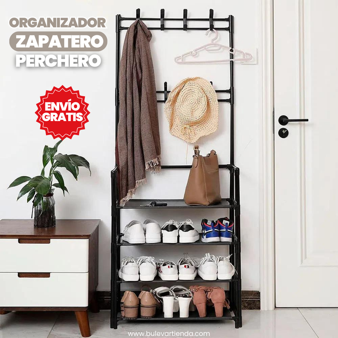 ORGANIZADOR DE ZAPATOS 4 NIVELES Y PERCHERO + ENVÍO GRATIS