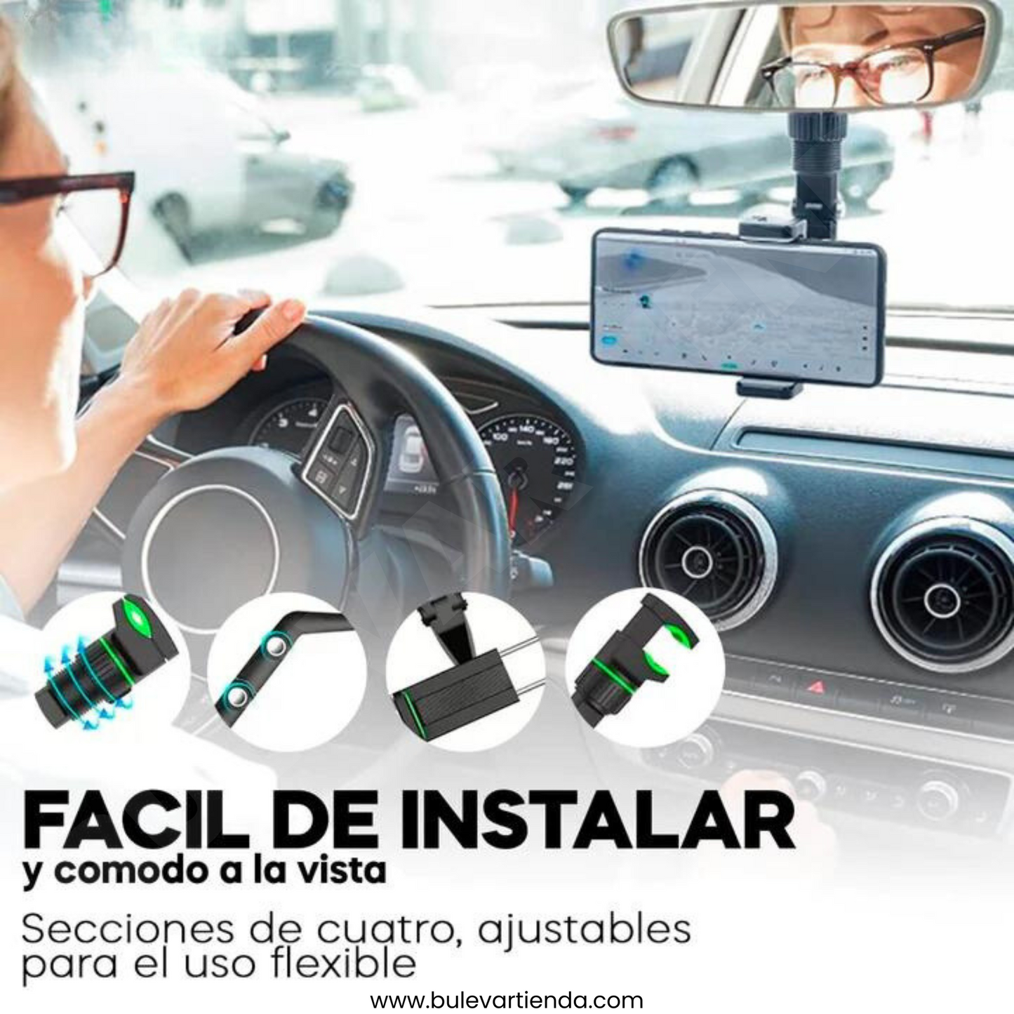 Soporte de teléfono para espejo Retrovisor 360 grados + Envío gratis