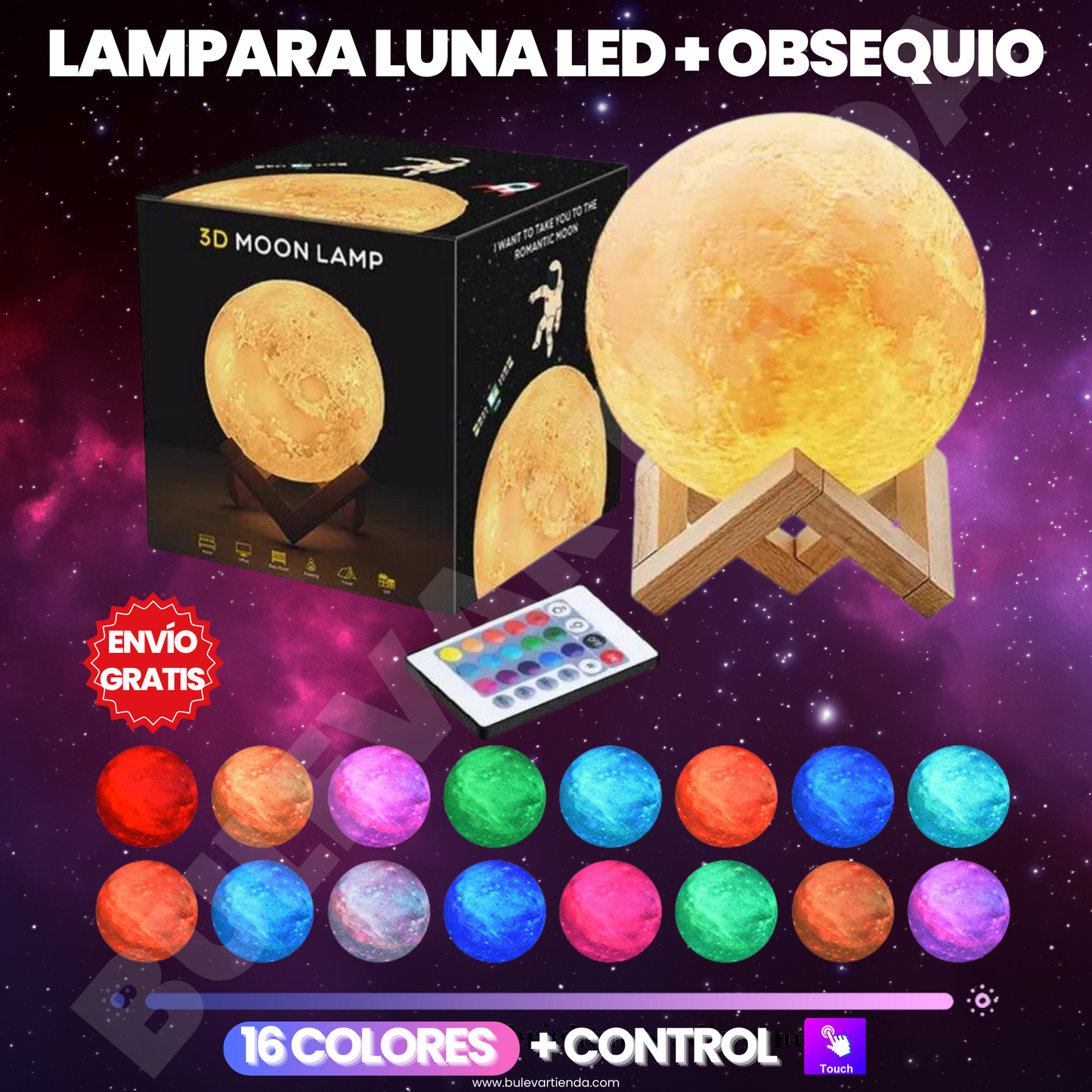 Lampara Luna luz cálida 🌒  + Obsequio: Control y base + Envío gratis