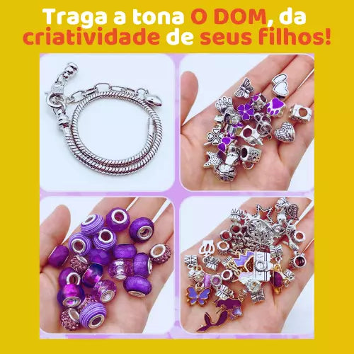 Kit Pulseiras e Berloques DIY em Prata - 64 Peças