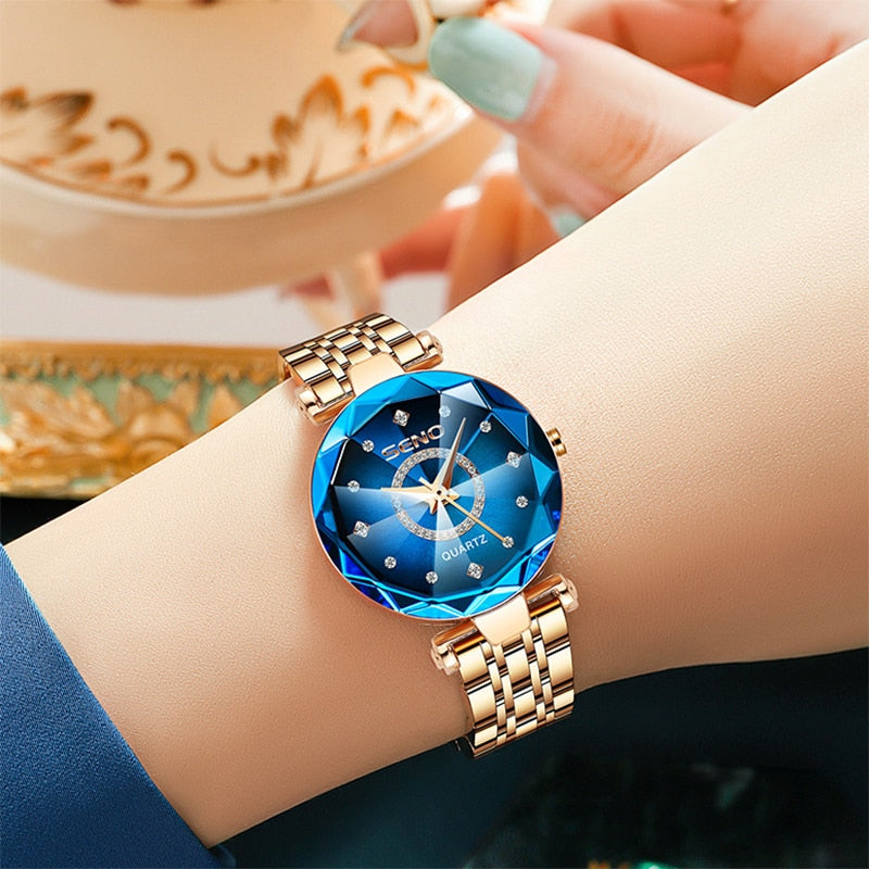 Relógio Feminino de Quartzo Diamond Blue à prova d'água