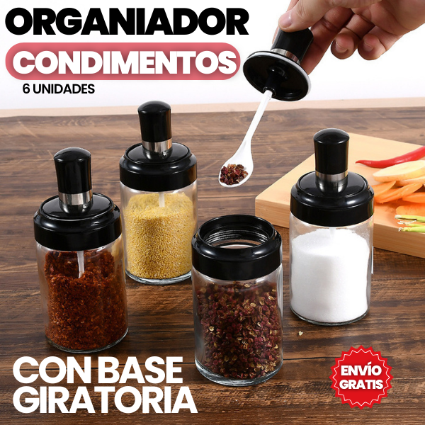 ORGANIZADOR DE CONDIMENTOS X6 UND +BASE GIRATORIO + ENVÍO GRATIS
