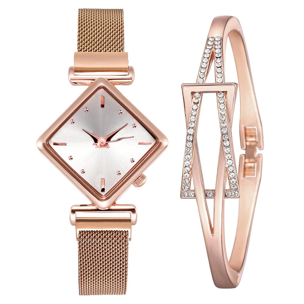 Relógio Quartzo Quadrado + Pulseira - FineWoman