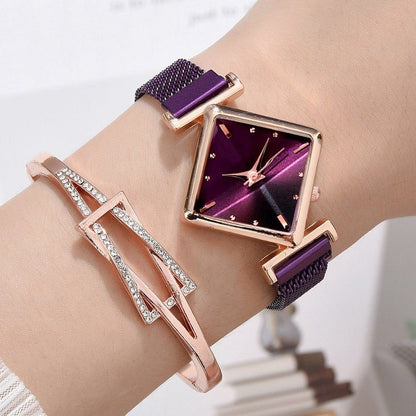 Relógio Quartzo Quadrado + Pulseira - FineWoman