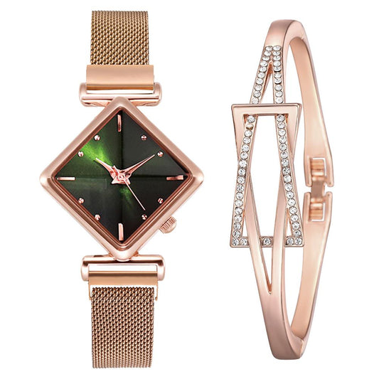 Relógio Quartzo Quadrado + Pulseira - FineWoman