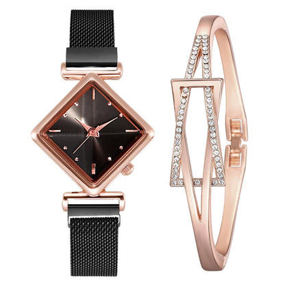 Relógio Quartzo Quadrado + Pulseira - FineWoman