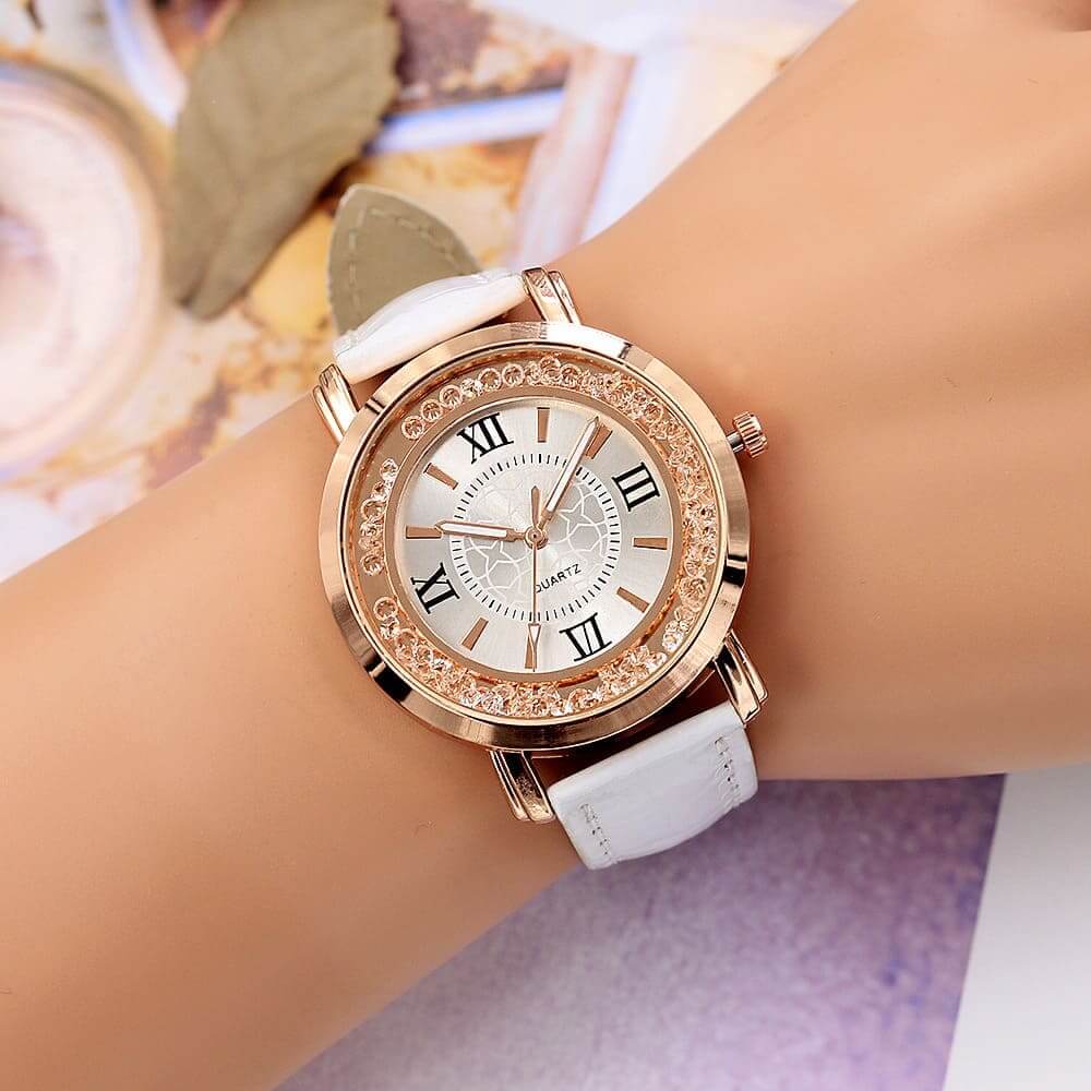 Relógio Feminino de Couro Luxo Elegante